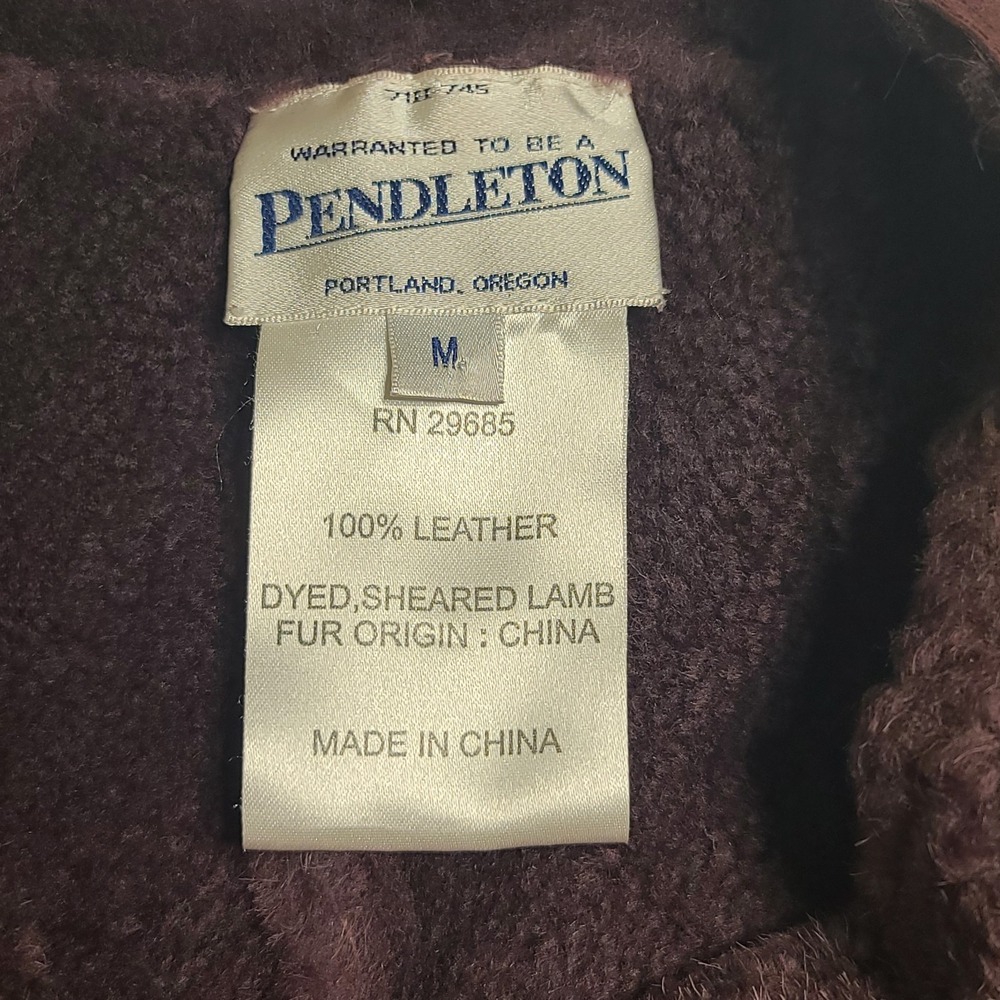 Pendleton 100% Leather Vest Medium Button Up Shea… - image 6